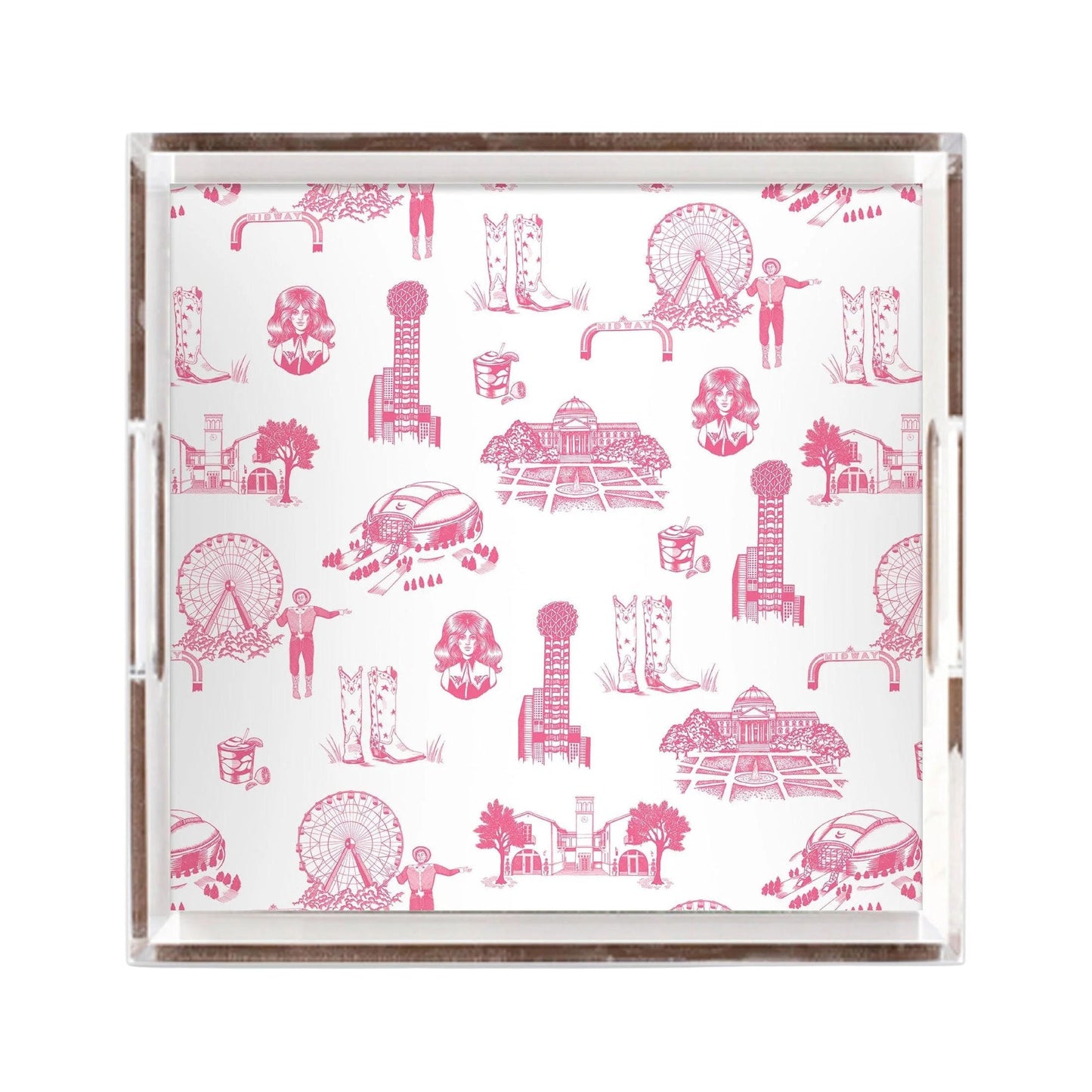 Dallas Toile Lucite Tray - Pink