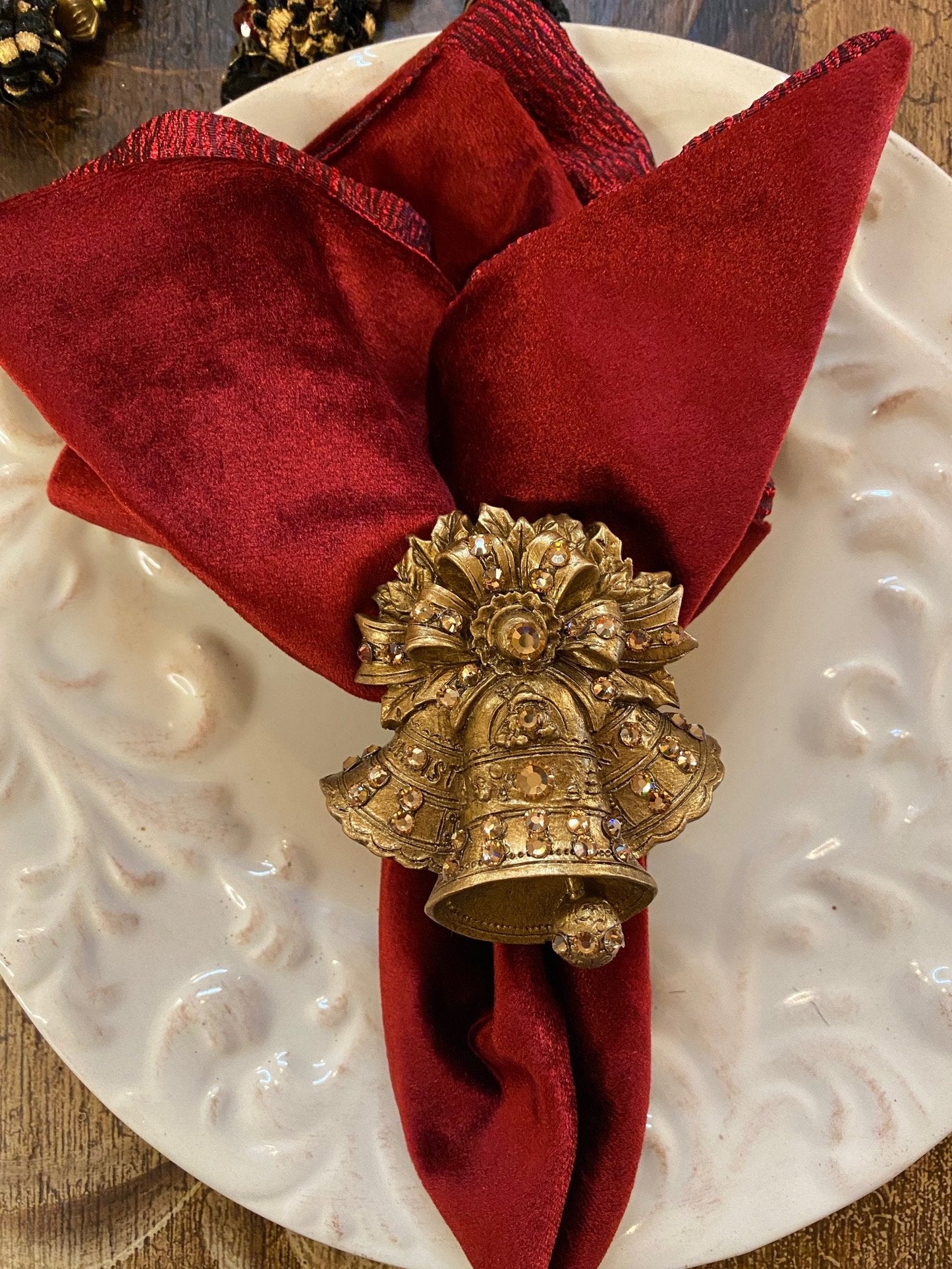 Christmas Napkin Ring Jeweled Christmas Bells with Bow
