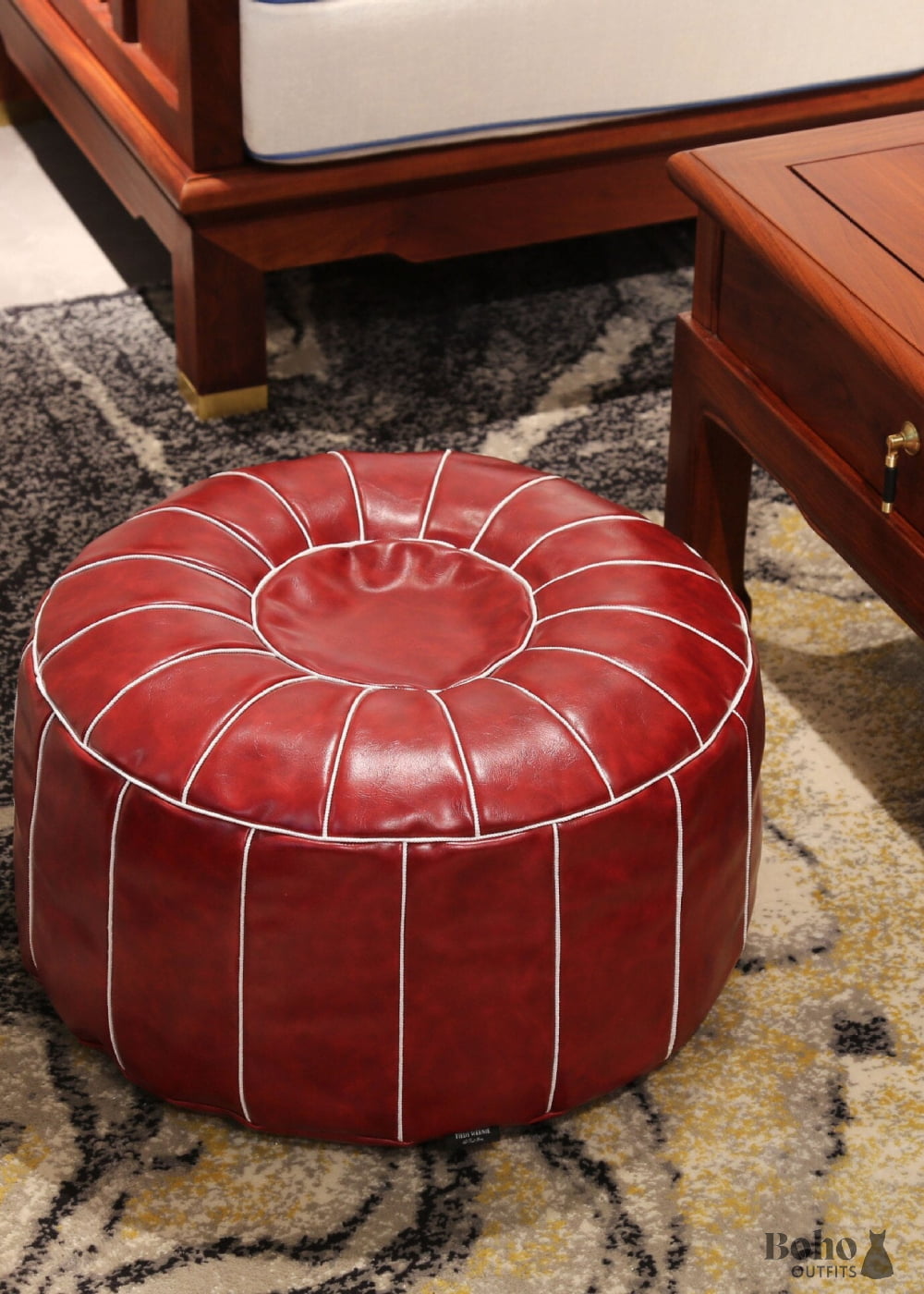Burgundy Leather Ottoman Cover - 55x30cm - Decor