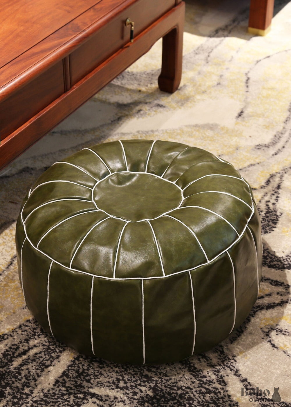 Green Leather Ottoman - 50x30cm - Decor