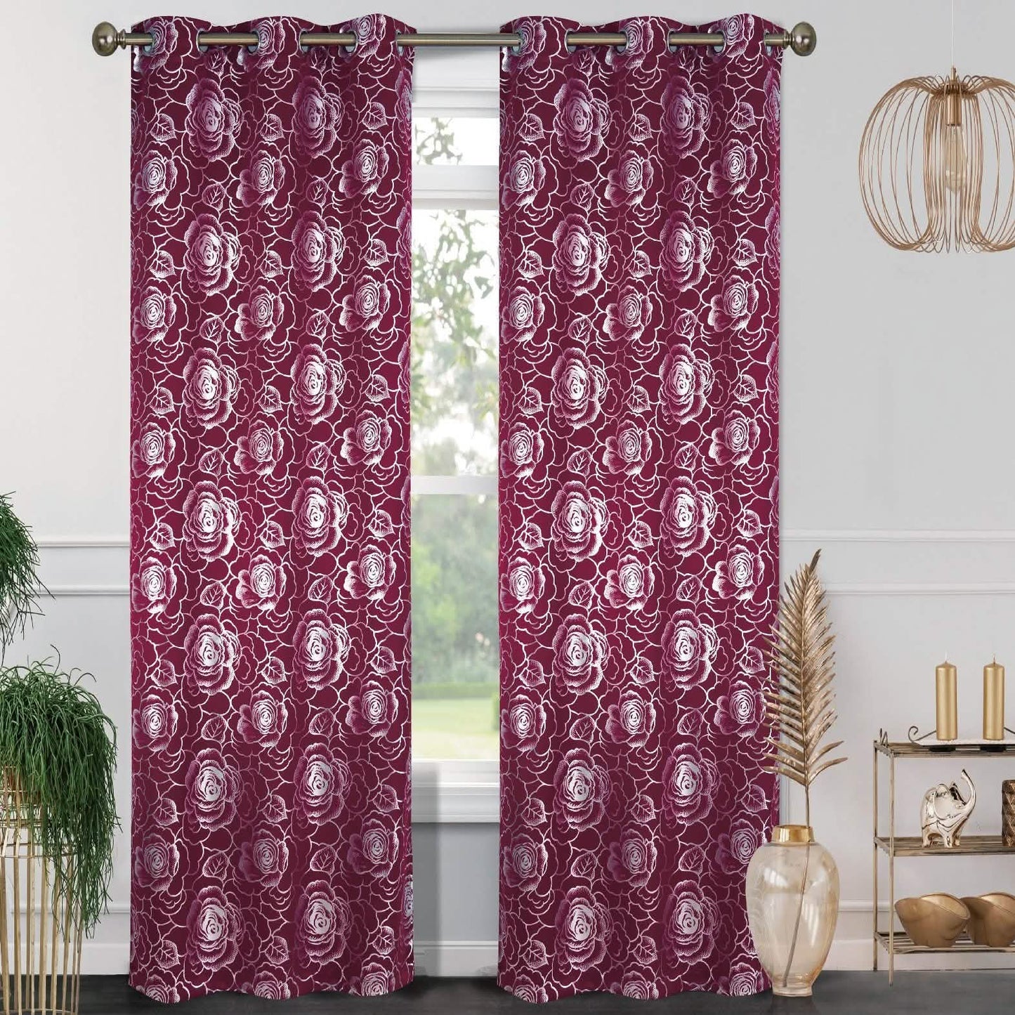 2-Pack: Blackout Curtain Panels with Metallic Print Lighting & Decor Burgundy - DailySale