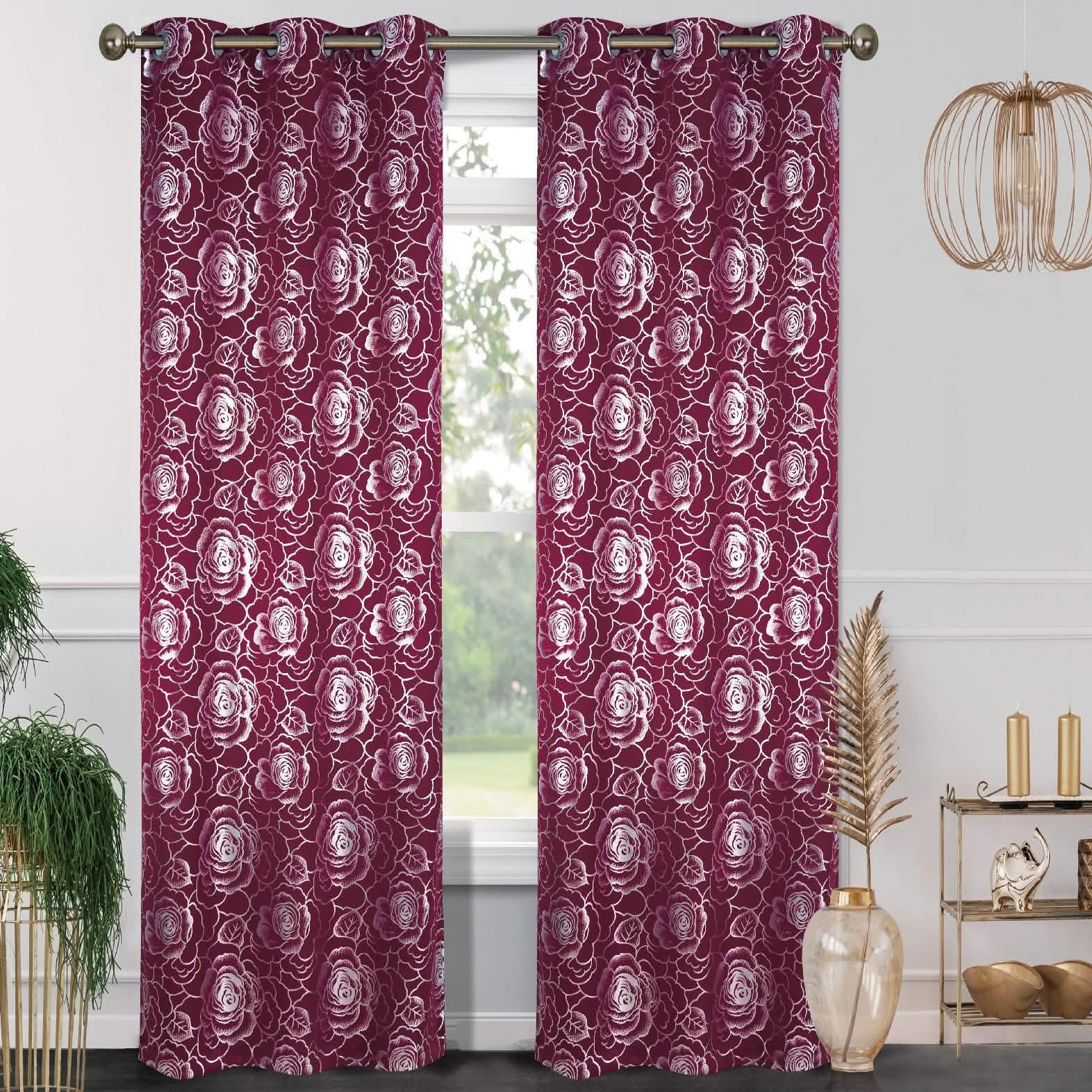 2-Pack: Blackout Curtain Panels with Metallic Print Lighting & Decor Burgundy - DailySale
