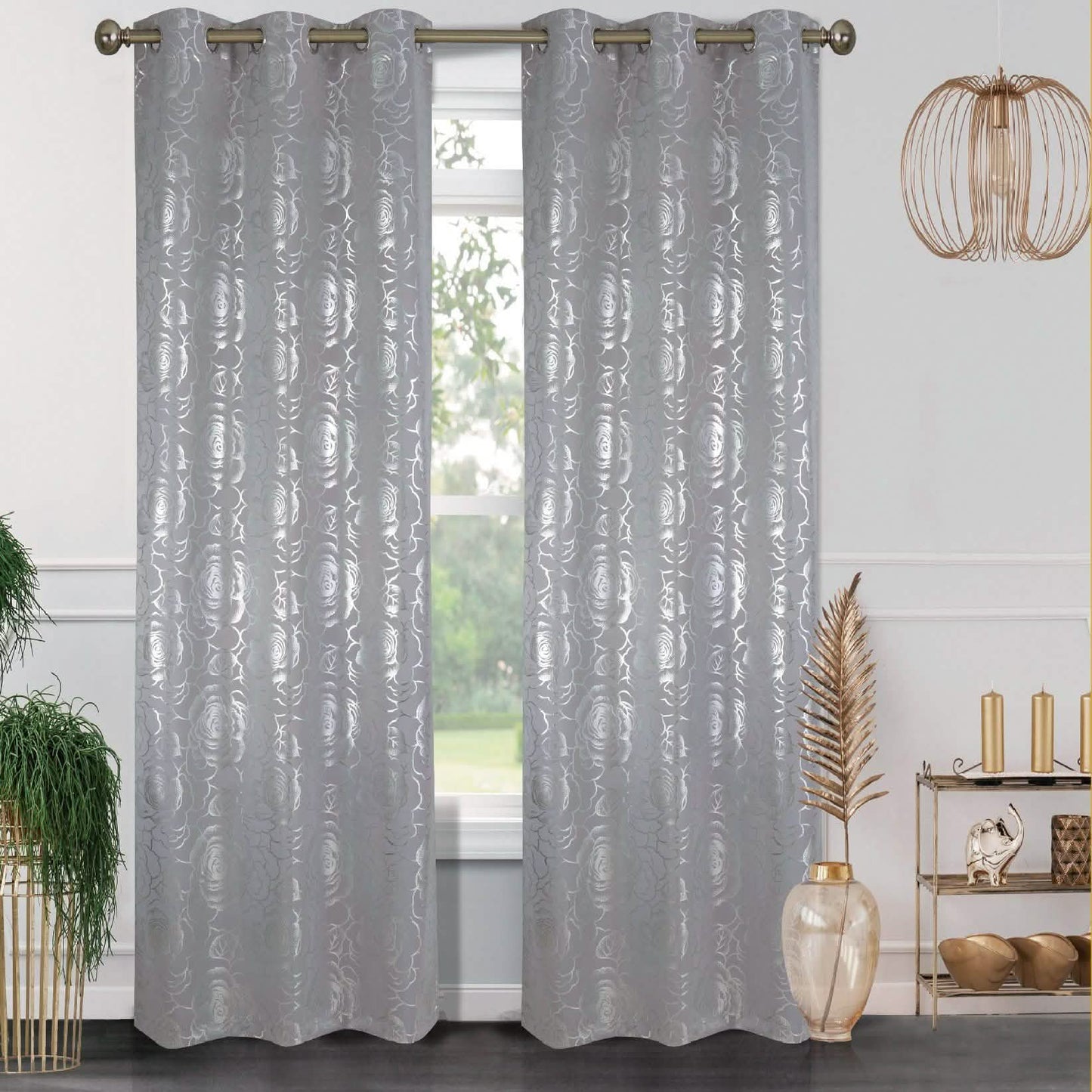 2-Pack: Blackout Curtain Panels with Metallic Print Lighting & Decor Silver - DailySale