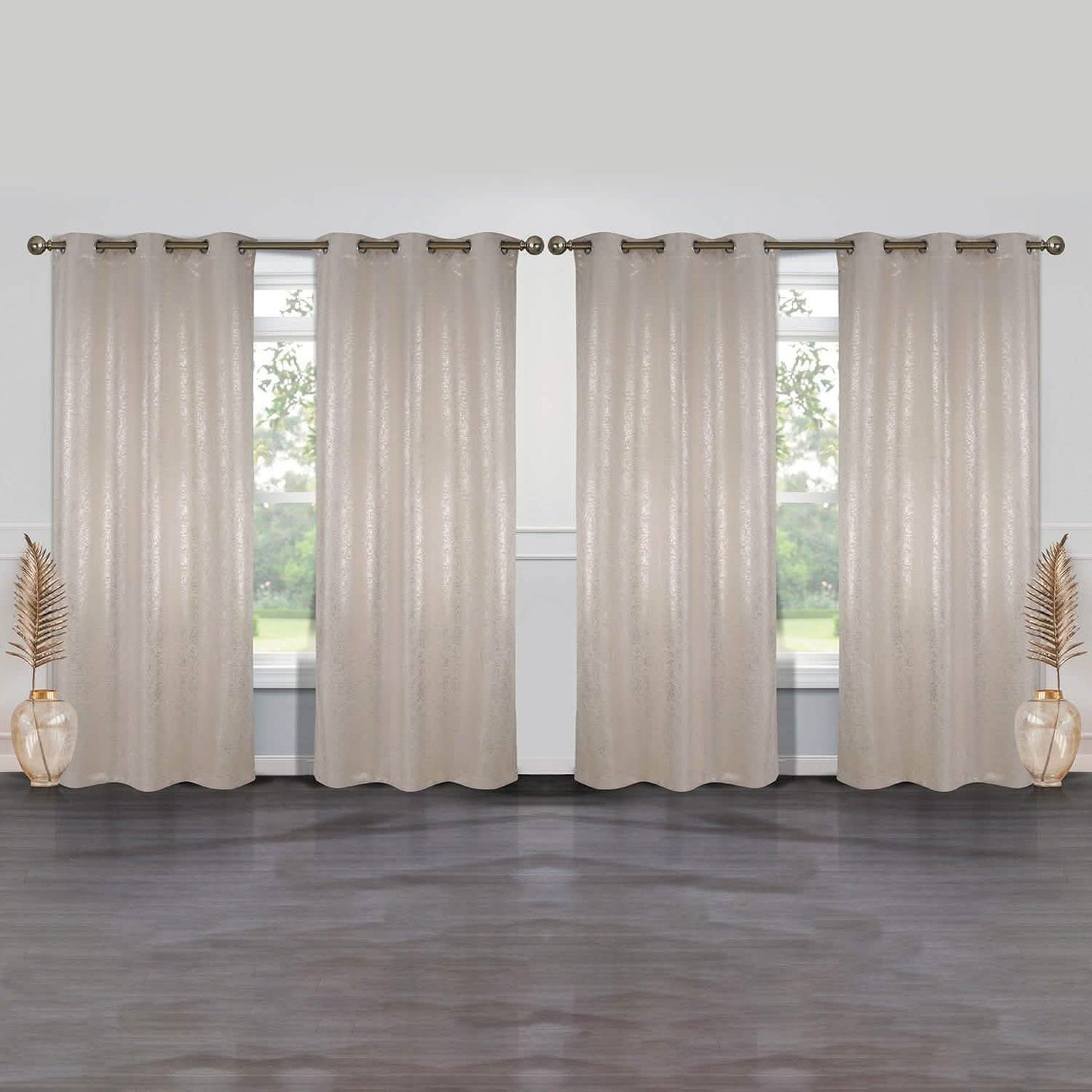 4-Pack: Cassie Metallic Textured Blackout Room Darkening Grommet Top Curtains Lighting & Decor Beige - DailySale