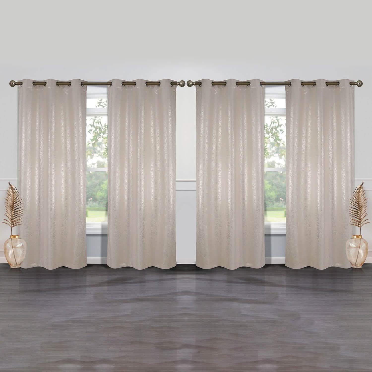 4-Pack: Cassie Metallic Textured Blackout Room Darkening Grommet Top Curtains Lighting & Decor Beige - DailySale