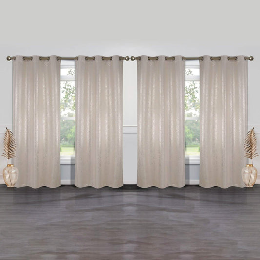 4-Pack: Cassie Metallic Textured Blackout Room Darkening Grommet Top Curtains Lighting & Decor Beige - DailySale
