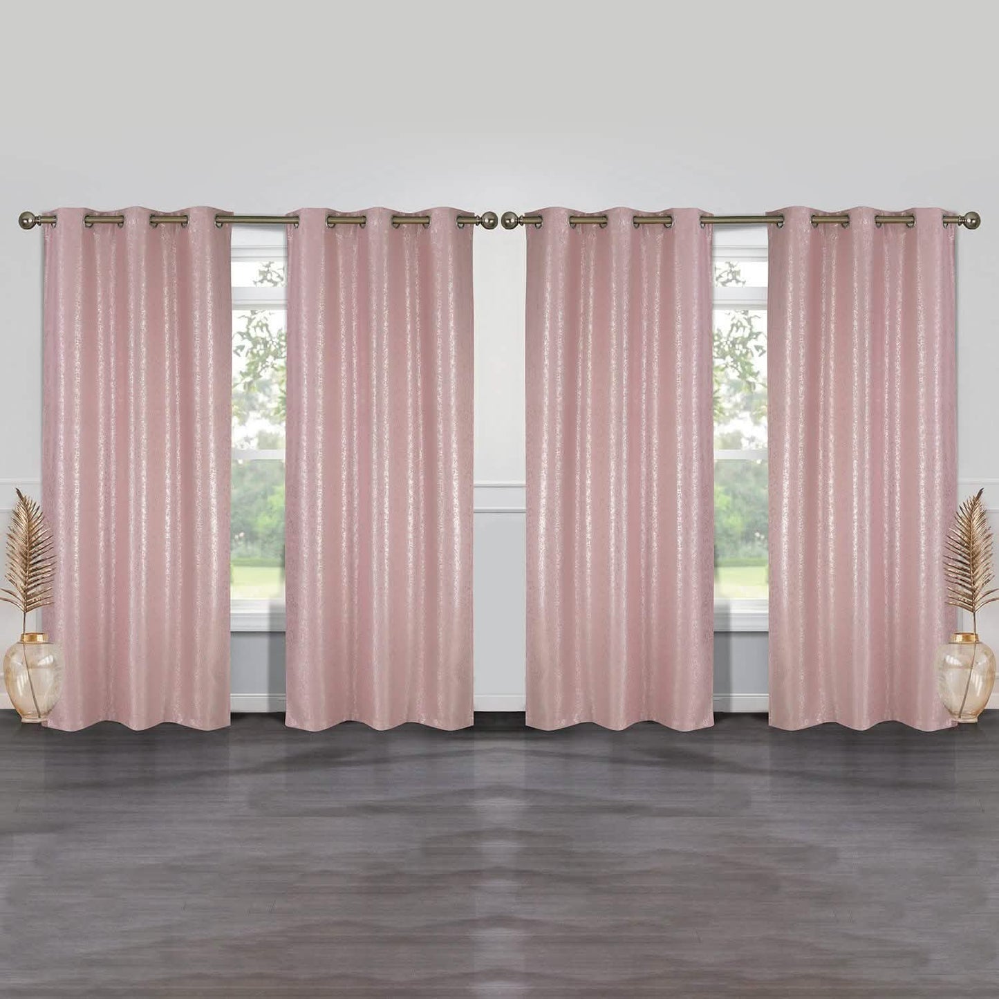 4-Pack: Cassie Metallic Textured Blackout Room Darkening Grommet Top Curtains Lighting & Decor Blush - DailySale