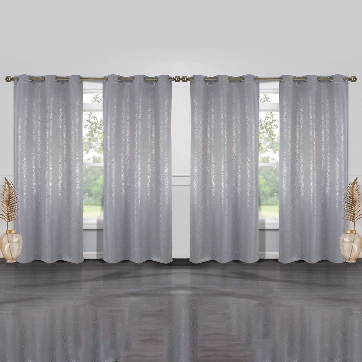4-Pack: Cassie Metallic Textured Blackout Room Darkening Grommet Top Curtains Lighting & Decor Silver - DailySale