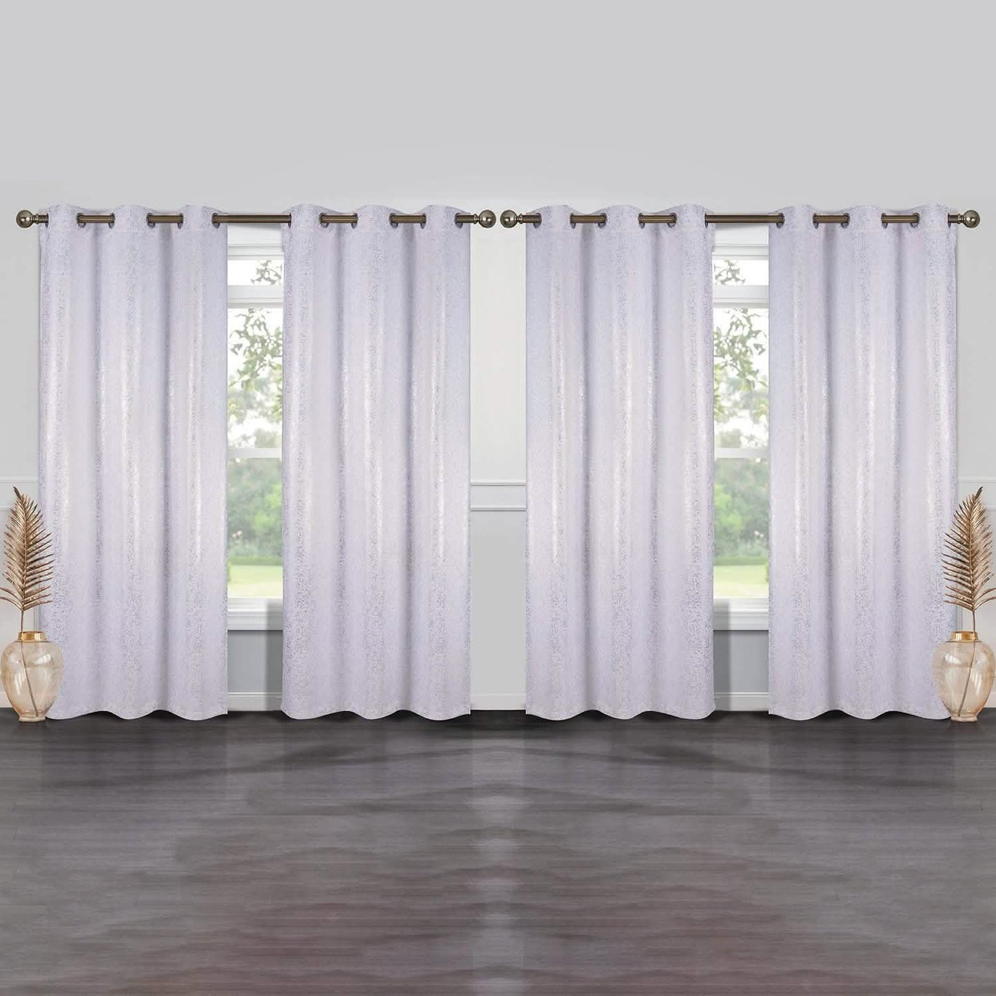 4-Pack: Cassie Metallic Textured Blackout Room Darkening Grommet Top Curtains Lighting & Decor White - DailySale