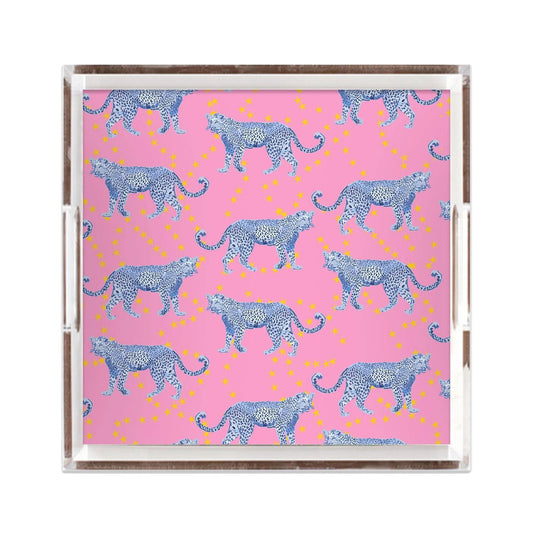 Cosmic Cheetah Lucite Tray - Pink