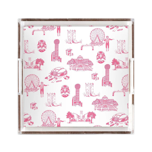 Dallas Toile Lucite Tray - Pink