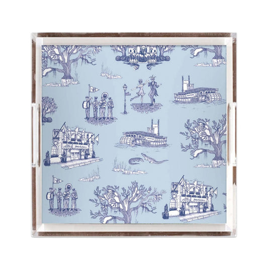 New Orleans Toile Lucite Tray - Blue/Navy