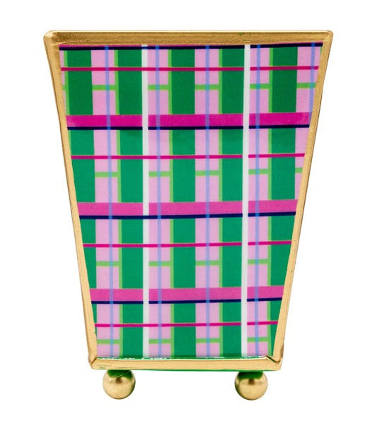 Mad Plaid Enameled Square Cachepot