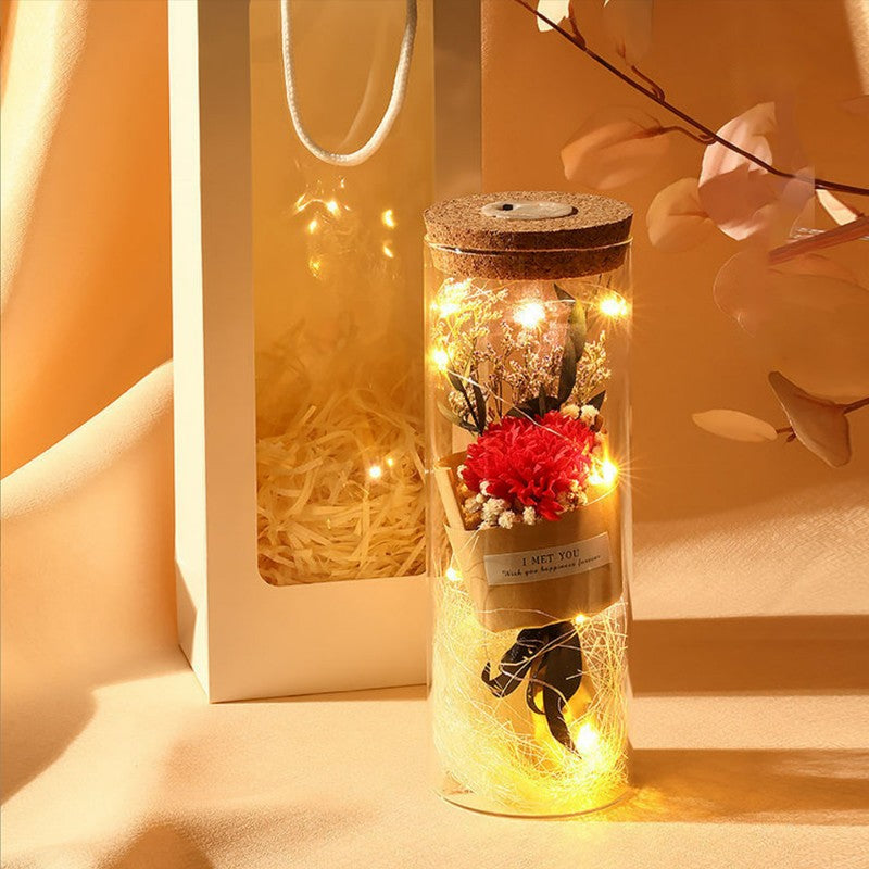 Artificial Carnation Glass Led Light String Mother's Day Gift for Women