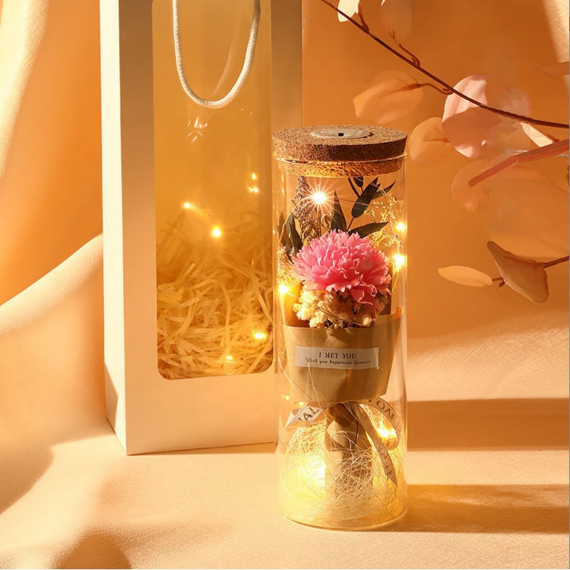 Artificial Carnation Glass Led Light String Mother's Day Gift for Women
