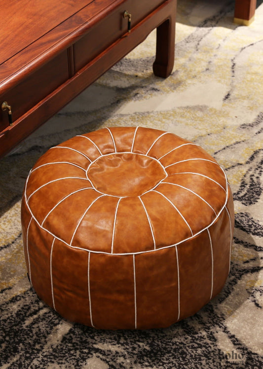 Brown Leather Ottoman - 55x30cm - Decor