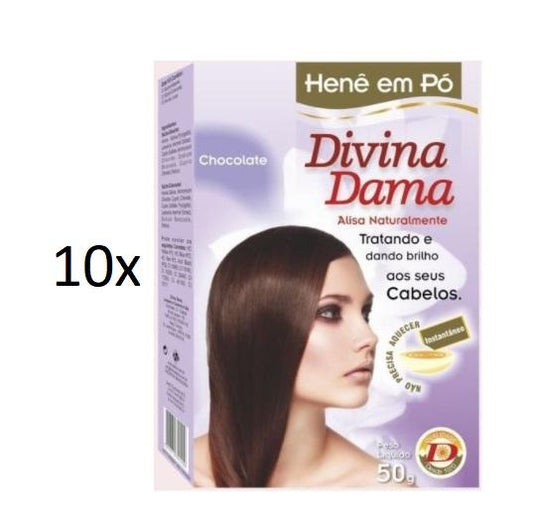 Lot of 10 Henê Brown Chocolate Powder Henna Straightening 50g - Divina Dama
