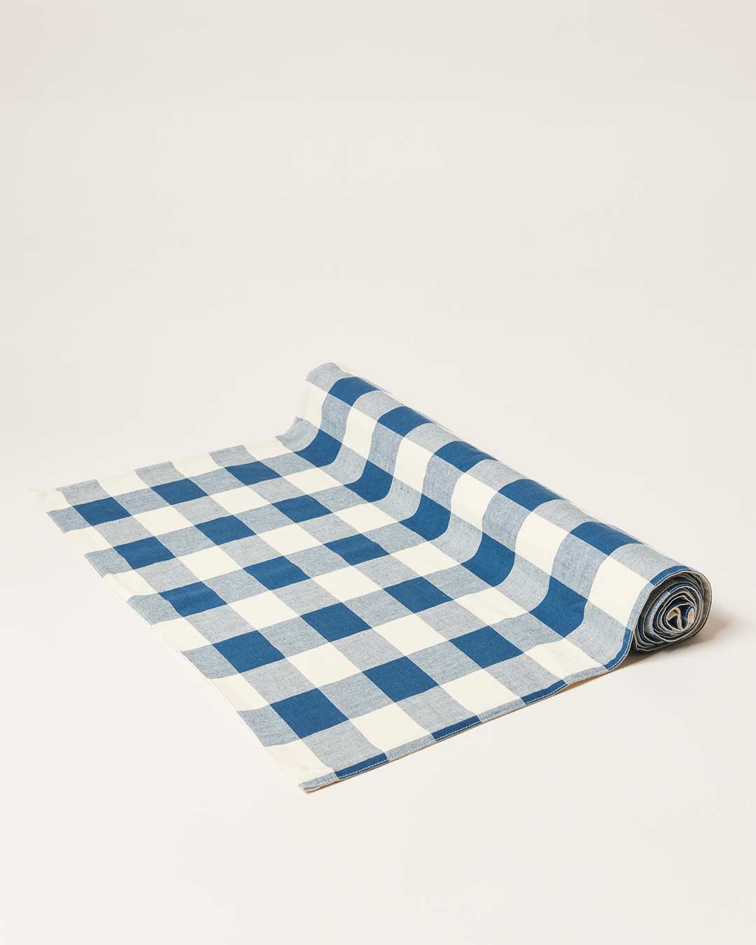 Farmhouse Pottery farmers gingham runner navy.