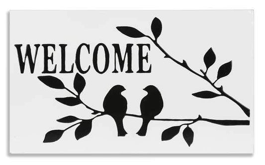 Ganz Black and White Enamel Welcome with Birds