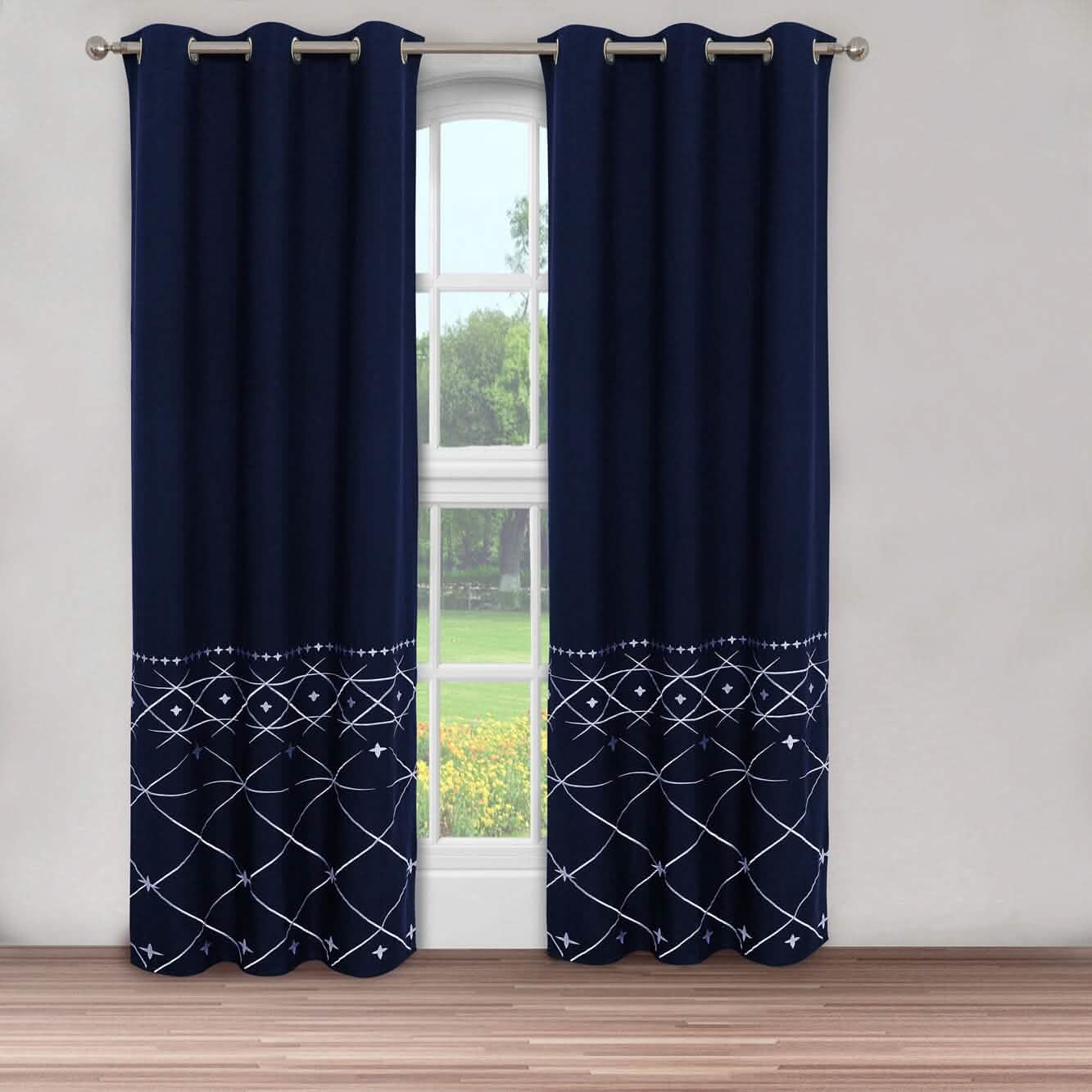 2-Piece Set: Global Indigo Embroidered Window Panel Pair