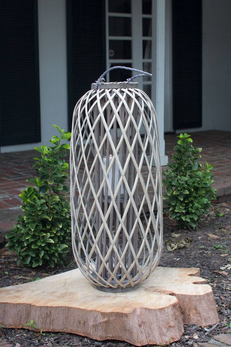 Grey Willow Lantern with Glass Large 12043403