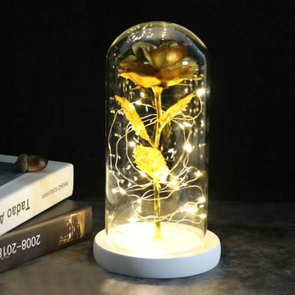 LED Glass Cover Simulation Foil Rose Flower Furniture & Decor Gold - DailySale