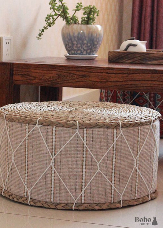 Modern Natural Boho Round Jute Floor Pouf - 30x20cm - Decor