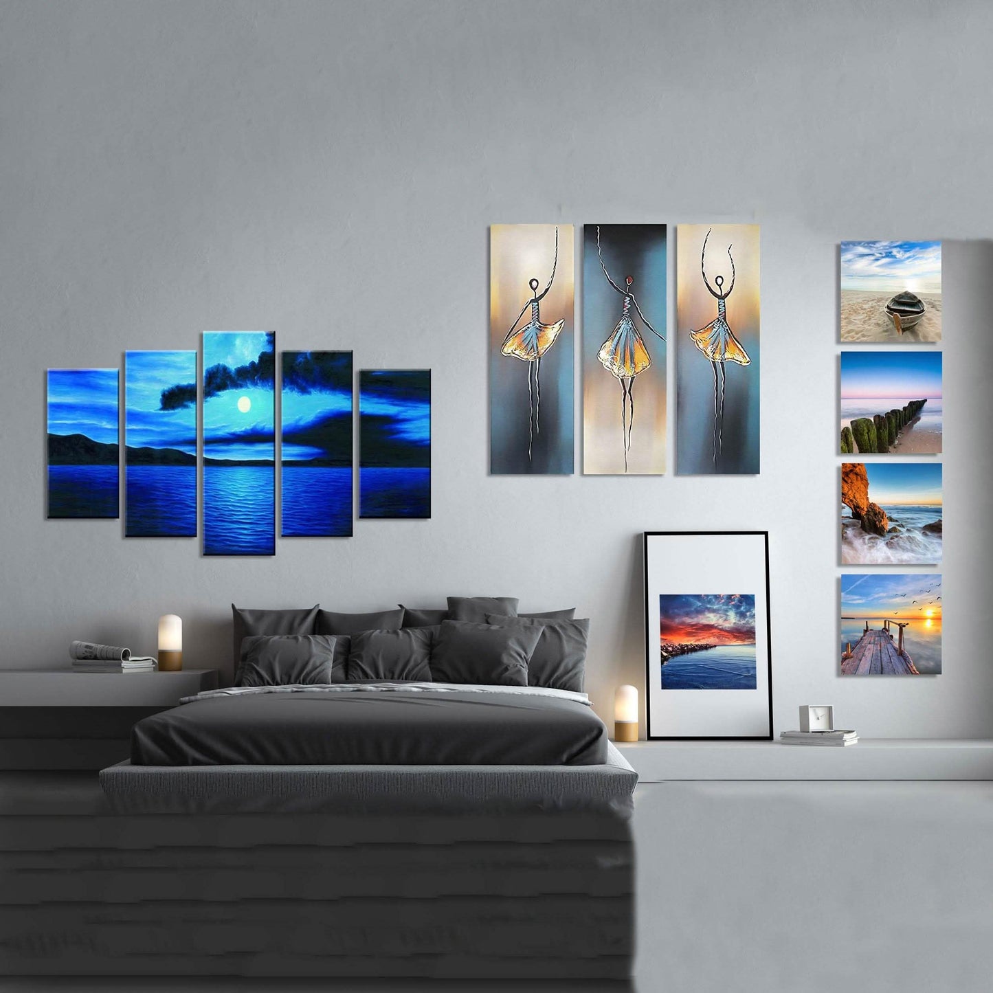 Multi-Panel Modern Abstract Paintings on Canvas Stretched on Wood