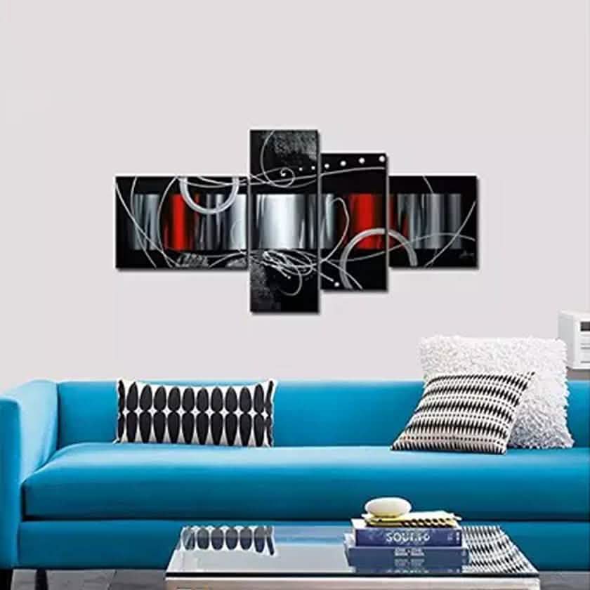 Multi-Panel Modern Abstract Paintings on Canvas Stretched on Wood Lighting & Decor Red and Black Squares - DailySale